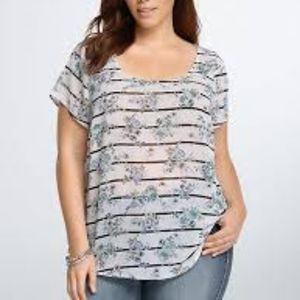 Floral striped open back blouse